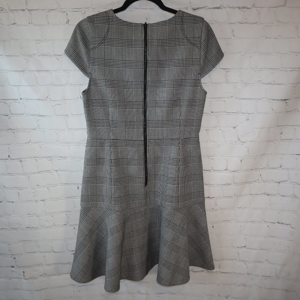 J. Crew Black/White Glen Cap Sleeve Houndstooth Plaid Midi Dress Women's Sz 8 - Picture 6 of 10